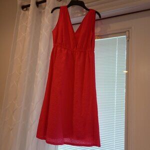hot pink eyelet v neck sleeveless dress